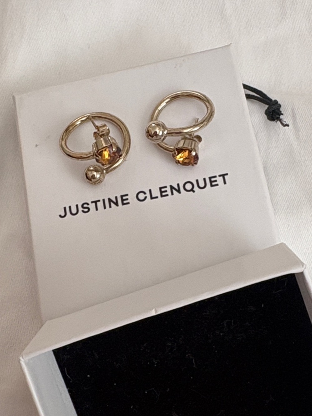 Justine Clenquet Gold Hoop Stud Earrings with Amber